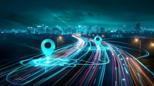 Innovative GPS technology with two pins for future transport route mapping. Concept Technology, GPS, Innovation, Transport, Mapping