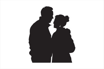 Old couple silhouettes Vector. Grandpa and Grandma with Grandchildren Silhouettes set.