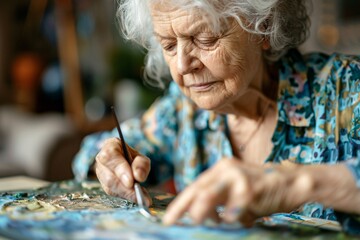 Senior Woman Engaging in Creative Painting Session