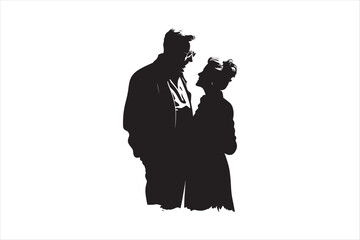Old couple silhouettes Vector. Grandpa and Grandma with Grandchildren Silhouettes set.