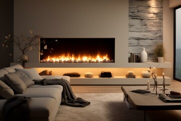 Tasteful Stylish room interior. Carpet floor sofa. Generate AI