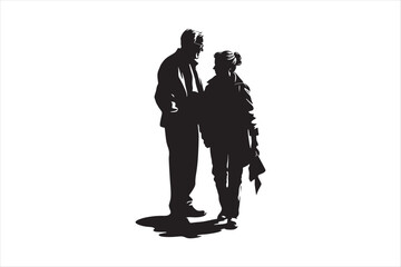 Old couple silhouettes Vector. Grandpa and Grandma with Grandchildren Silhouettes set.