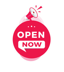 Open now sign, flat design. vector for banner template or advertising.
