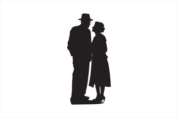 Old couple silhouettes Vector. Grandpa and Grandma  Silhouettes.