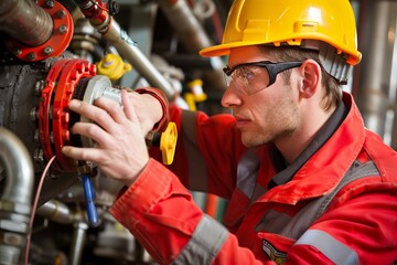 Experienced and skilled technician conducting professional maintenance work in boiler room