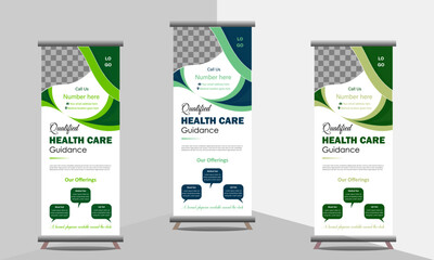 colorful printable medical care advertising rollup banner vector illustration service