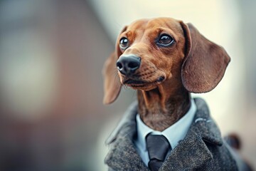 portrait of a dachshund dog in formal business suit humorous animal photo
