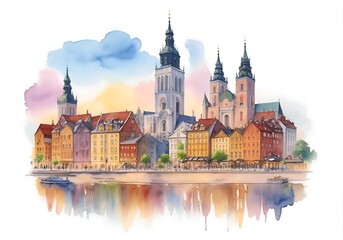 Obraz premium Poland Country Landscape Watercolor Illustration Art
