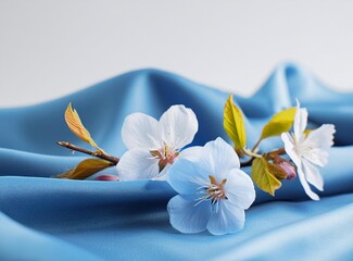 Blue flowers and silk background