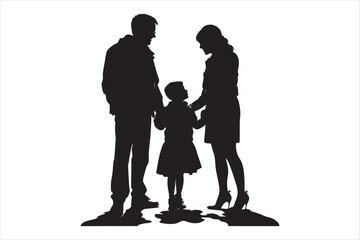 Old couple with Grandchildren silhouettes Vector. Grandparents with Grandchildren Silhouettes.