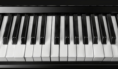 Classic piano keyboard close-up in black and white