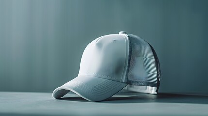 Trucker cap mockup, plain front view on grey background