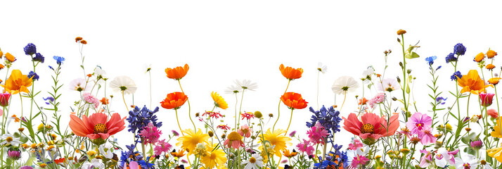 Flowers panoramic horizontal bottom border, The beauty of colors created by nature