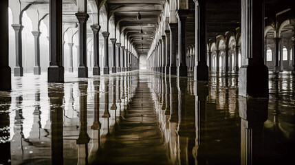 Silhouettes and Reflections in a Moody Illuminated Urban Feeling Abstract Wallpaper Digital Art Poster Brainstorming Map Magazine Background Cover