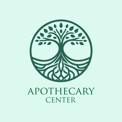 Tree with Roots and Leaf in Circle Shape Logo 