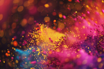 Exuberant closeup of Holi celebration colors in the air reflecting the vibrant culture of India 