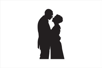 Old couple silhouettes Vector. 