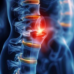 Naklejka premium Medical illustration showing an inflamed spinal disc, used by healthcare professionals to diagnose and explain spinal disorders