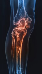 Obraz premium X-ray image. skeletal structure of the knee with inflammation, injury.