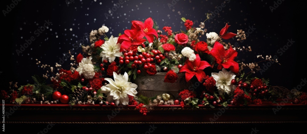 Poster A stunning Christmas arrangement displayed on a brightly illuminated backdrop with ample space for adding images or text
