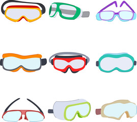 safety goggles set cartoon. glasses construction, work goggle, glass protect safety goggles sign. isolated symbol vector illustration