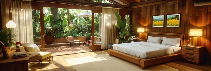 Tropical Resort Villa with Luxurious Wooden Furniture and Exotic Garden, Private Meditation and Yoga Space in Bali
