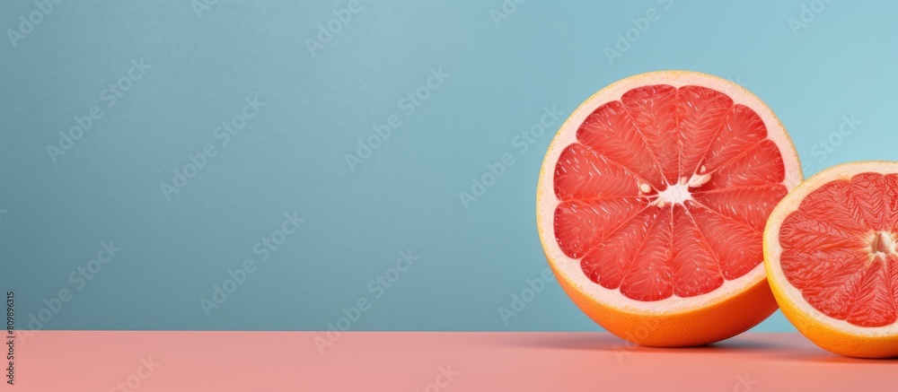 Poster A vibrant background complementing a fresh grapefruit slice leaving room for copy space in the image