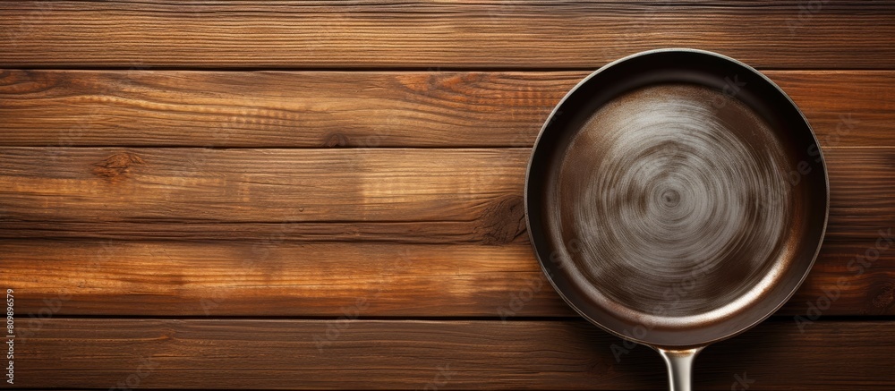 Poster A copy space image of a grill pan placed on a wooden table as a background