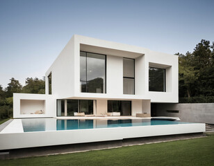 modern luxury house exterior with a garden and pool