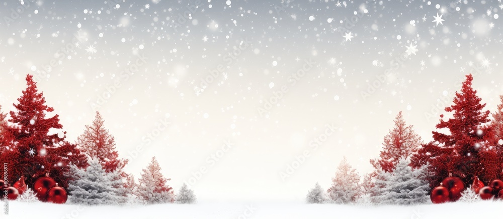 Fototapete An image with a festive Christmas theme featuring a backdrop with ample empty white space to add text or other elements
