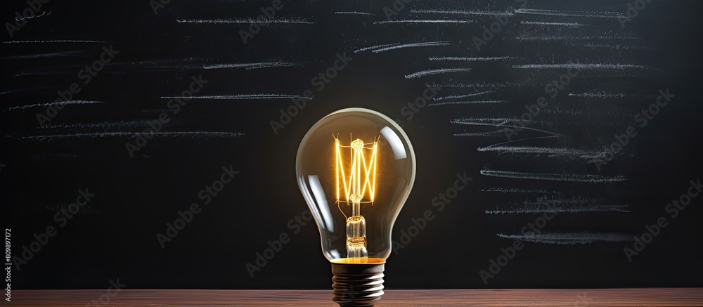 Poster a lightbulb is depicted on a blackboard with a black background creating a copy space image