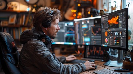 A developer debugging lines of code on multiple monitors, immersed in the digital labyrinth of...