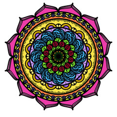 Doodle mandala flower beautiful line shape with black color line inspired by flower and tree drawing that can be used for sticker, book, scrapbook, icon, decorative, e.t.c 