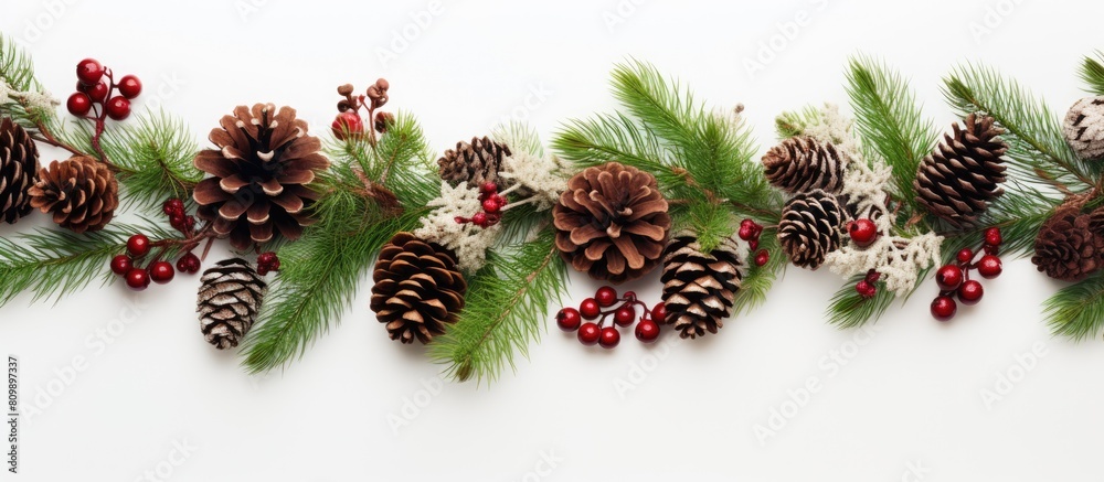 Aufkleber a festive christmas themed arrangement featuring a knitted blanket pine cones and fir branches on a 