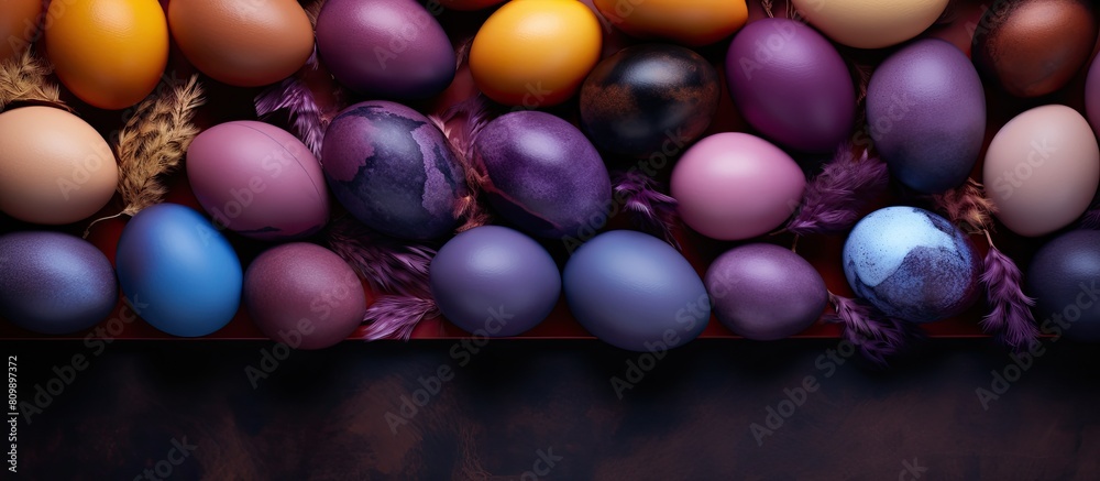 Poster Eggs dyed with beets purple cabbage turmeric and coffee create a colorful copy space image