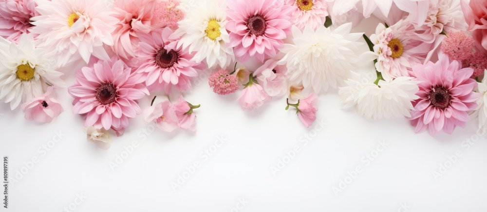 Aufkleber the image shows a floral arrangement with white and pink flowers on a white background it is a top d
