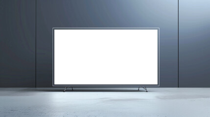 A studio featuring a blank white TV screen against a seamless virtual studio background.