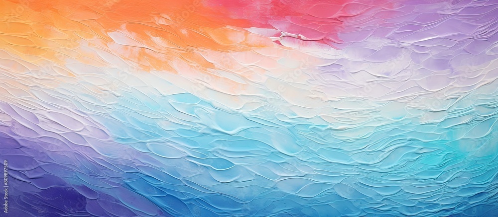 Poster An abstract modern painting in oil and acrylic depicting a wave like pattern on a wall with a textured background of colorful stains and grainy textures Perfect for a copy space image