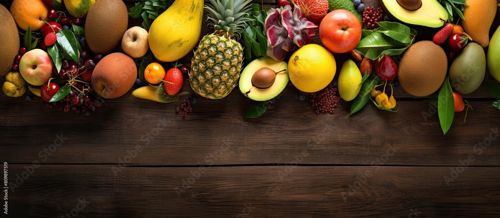 Leinwandbilder a selection of freshly picked tropical fruits including mango tamarind avocado and rambutan displaye