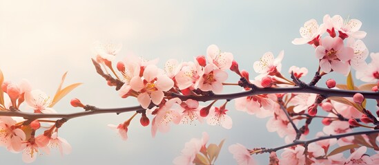 Peach branches in full bloom with ample copy space image