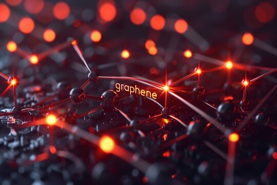 An artistic interpretation of graphene with a glowing red light, emphasizing its electrical conductive properties