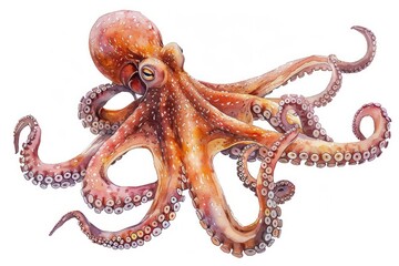 Obraz premium Octopus, Pastel-colored, in hand-drawn style, watercolor, isolated on white background