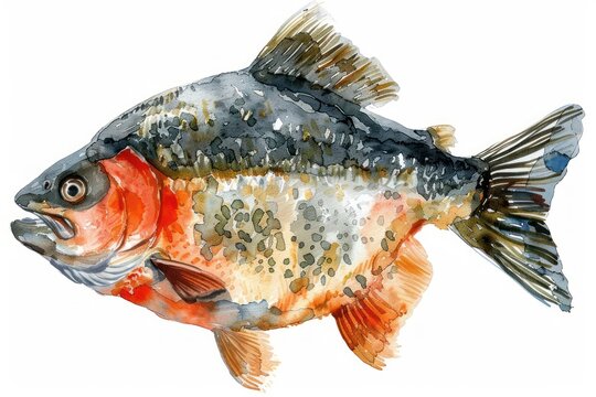 recommend clip art: Piranha,  Pastel-colored, in hand-drawn style, watercolor, isolated on white background