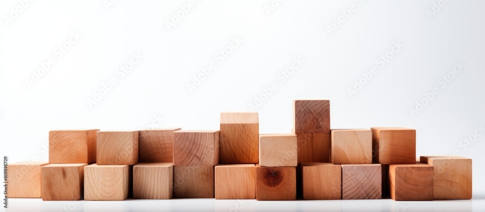 Poster a stack of wooden blocks against a white backdrop providing ample room for a copy space image