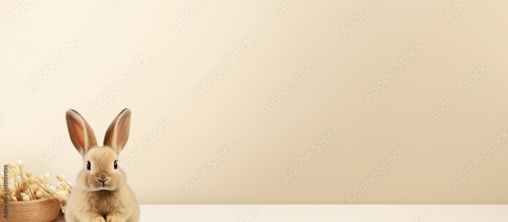 Poster a charming copy space image featuring a small bunny design set against a lovely beige backdrop