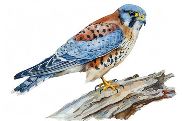 American kestrel,  Pastel-colored, in hand-drawn style, watercolor, isolated on white background