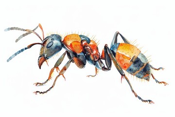 Ant,  Pastel-colored, in hand-drawn style, watercolor, isolated on white background