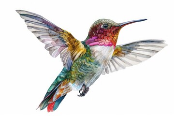 Annas hummingbird,  Pastel-colored, in hand-drawn style, watercolor, isolated on white background