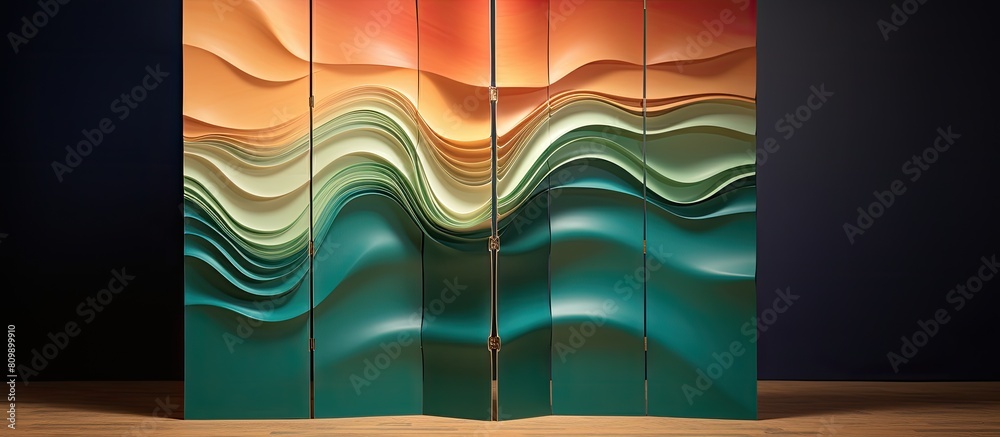 Poster A wooden folding screen stands on a colorful backdrop creating an enticing copy space image