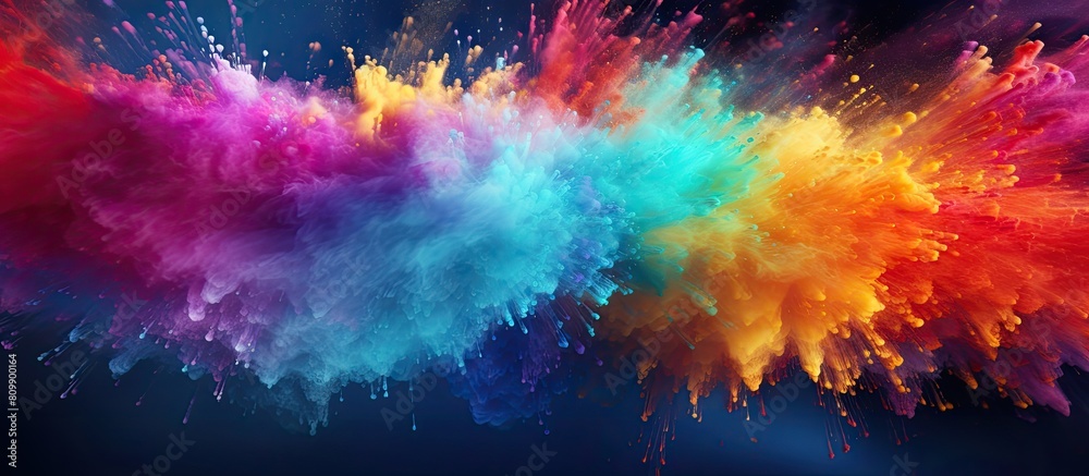 Poster An explosive burst of colorful powder and glitter creates an abstract splattered background featuring a freeze frame image in motion. Creative banner. Copyspace image